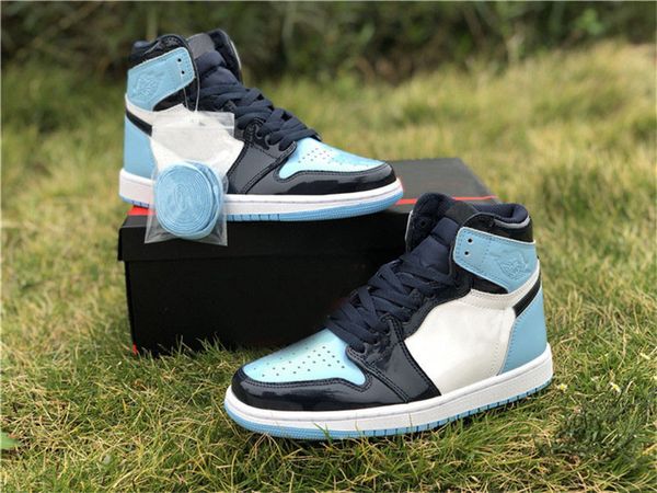 

2019 release authentic 1 high og unc patent asg wmns 1s obsidian blue chill-white basketball shoes sneakers man woman cd0461-401 with box