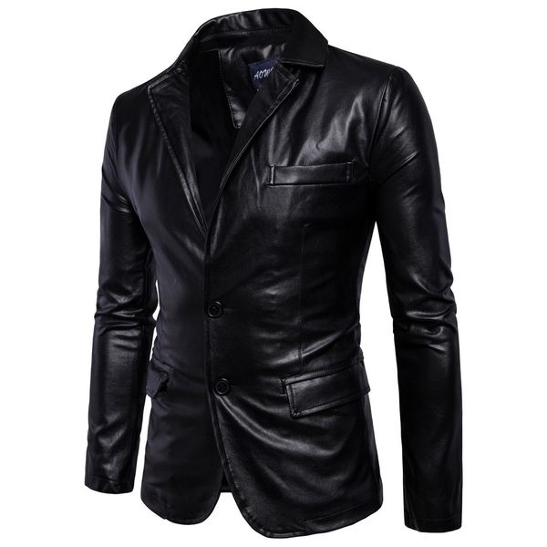 

code] european 2018 spring and autumn new style men's leather coat british-style men's wear locomotive leather coat b011, Black
