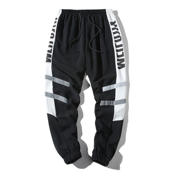 

htlb men color block patchwork thin joggers harem pants men 2019 harajuku hip hop casual male trousers elastic streetwear pants, Black