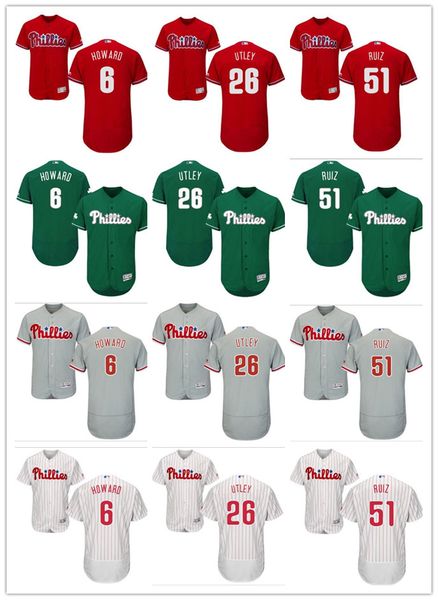 

custom men women youth phillies jersey #6 ryan howard 26 chase utley 51 carlos ruiz home red black grey white kids girls baseball jerseys, Blue;black