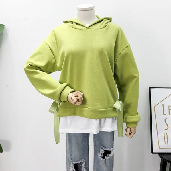 

fake two pieces women hoodies casual loose woman hoody sweatshirts, Black