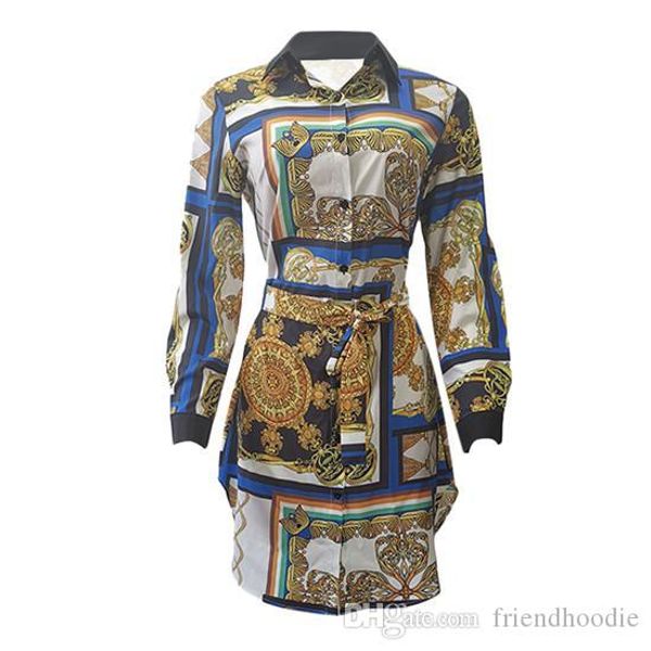 

women printed shirt dress designer single buttlefly sleeves party dresses button bow casual belt clothing female, White;black