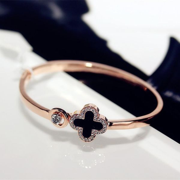 

2020leaf клевера браслеты браслет манжета letter love charm алмазный вдохновенный ювелирных изделий для женщин девочек лаки подарков падения, Black