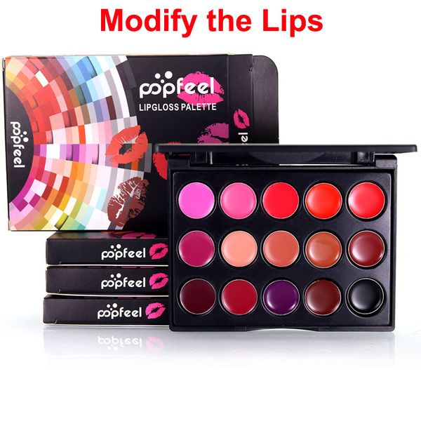 Popfeel Batom 15 Cores Mini Lip Gloss Paleta de Maquiagem modificar os lábios Cor Nudez Vermelho Roxo Rosa Hidratante de Longa Duração Lipgloss Cosméticos