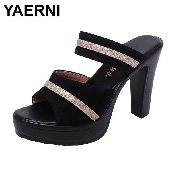 

yaerniwomen's summer wedding shoes | new 2020 fashionable slippers for women, large size 32-43 with platform and high heels, Black