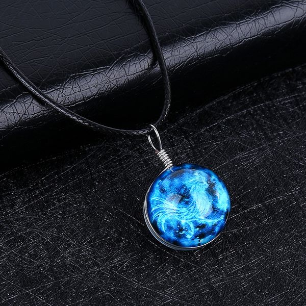 

zodiac time gem luminous necklace collarbone chain creative couple pendant necklace for men and women, Golden;silver
