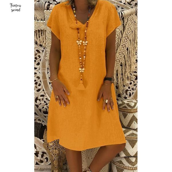 

beach dress women sundress harajuku leisure short sleeve v neck linen cotton loose dress plus size 5xl yellow, Black;gray