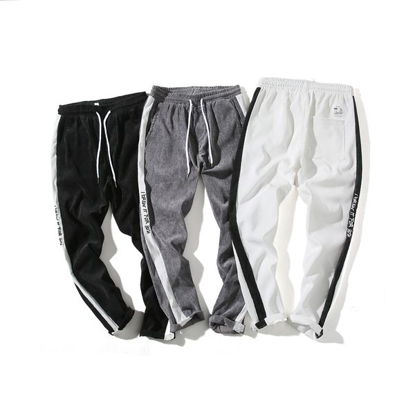

men casual pants large size loose fashion ankle length pants men micro-elastic contrast color embroidery pencil, Black