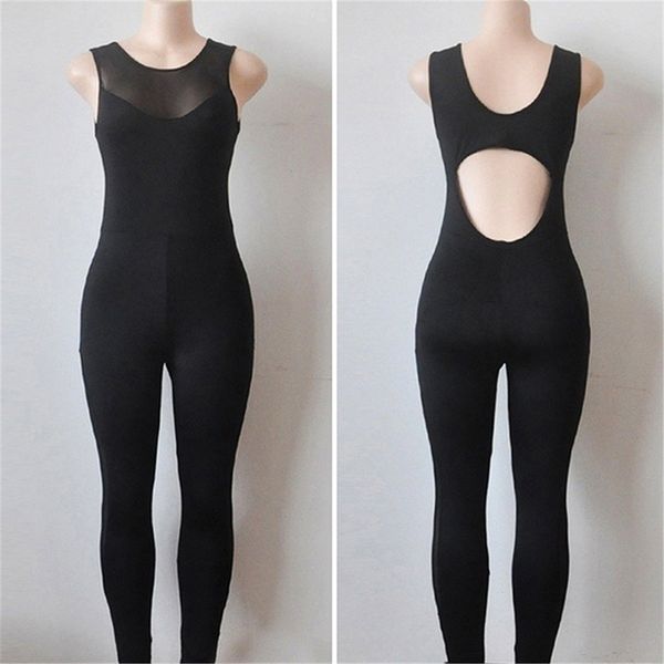 

women fitness sport suit jumpsuit sleeveless tracksuit yoga set backless mesh gym running sportswear leggings, White;red