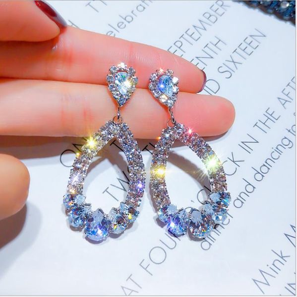 

new water drop diamond s925 silver needle geometric diamond earrings, Golden;silver