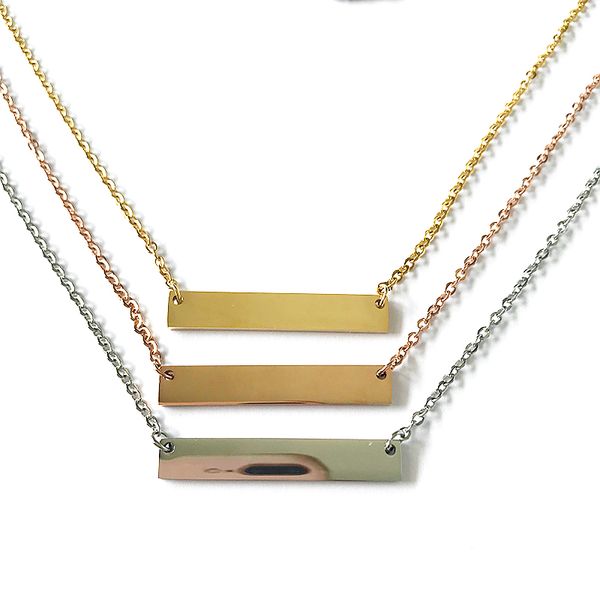 

silver/gold/rosegold stainless steel blank bar necklace 35mm metal plate for personalized mirror polish wholesale 5pcs