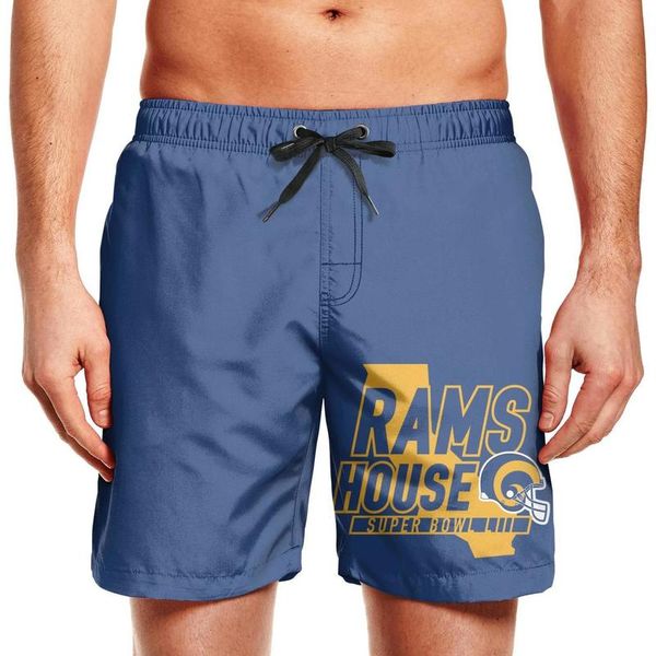 

los angeles rams nfl 2018 super bowl men's quick-drying beach shorts drawstring swimsuit with lining and pockets vacation repeat logo