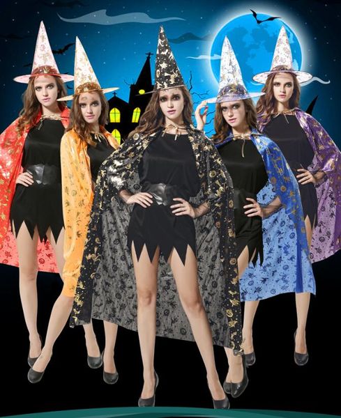 Mantello da strega di Halloween per donne adulte Ragazze Bambini Zucca Strega Stella Cape Fancy Dress Ball Vampire Cloaks Prop Party Cosplay Costumi Decor