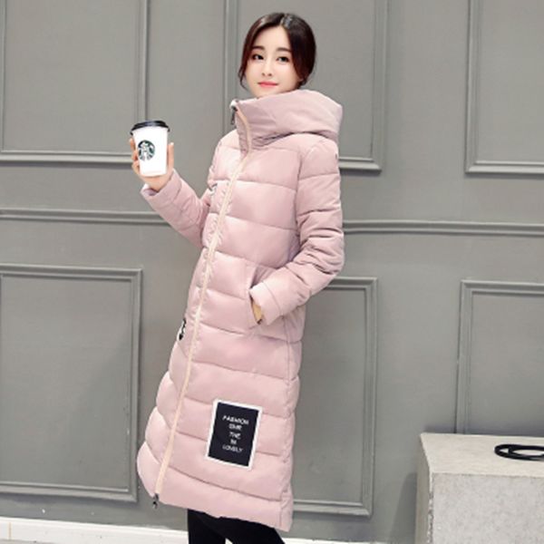 

hooded women long sleeve winter zipper cotton outerwear slim fashion pockets appliques coats female comfortable outerwear zx718, Black