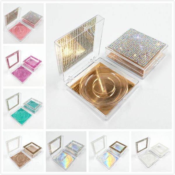 

stick to drill transparent square box with drill eyelash packaging box multi color bottom card with inner bracket eyelashes packaging boxes