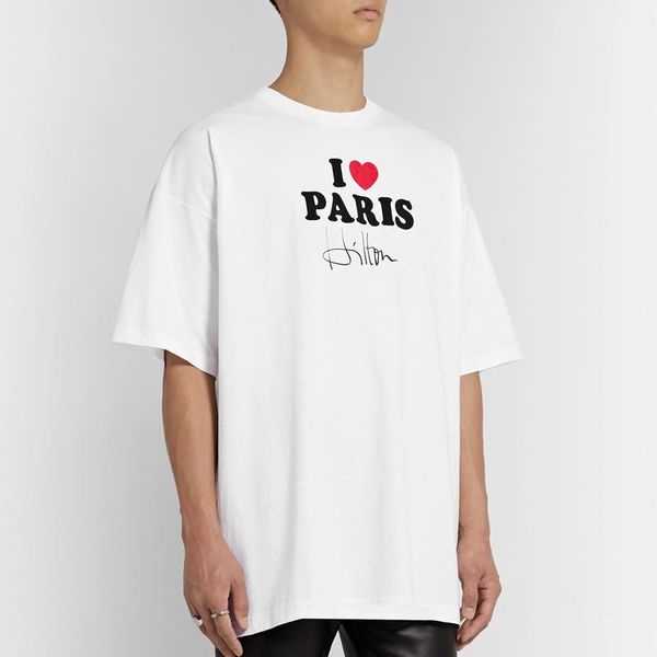 

20ss vt i love paris handwritten signature printed tee street short sleeves summer casual solid t-shirt hip hop breathable tee hfymtx628, White;black