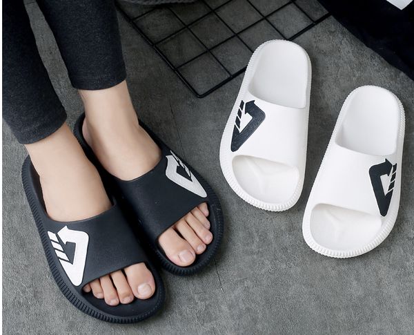 

couple word slippers female korean fashion outer wear summer sandals and slippers home indoor slip men's fashion, Black