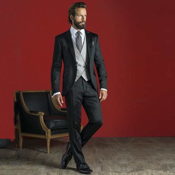 

handsome groomsmen wool blend groom tuxedos mens wedding dress man jacket blazer prom dinner 3 piece suit(jacket+pants+tie+vest) aa126, Black;gray