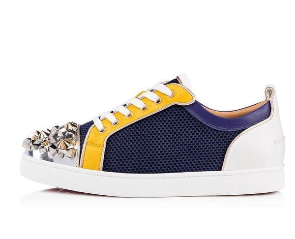 

red bottom casual sneakers junior studs tony flat spikes men's flat skate shoes leather spikes orlato rivets sneaker junior mix strass, Black