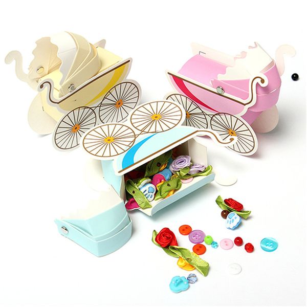 

baby carriage shape gift wrap lovely wedding event supply decoration pink blue baby shower baptism diy candy favors gift box