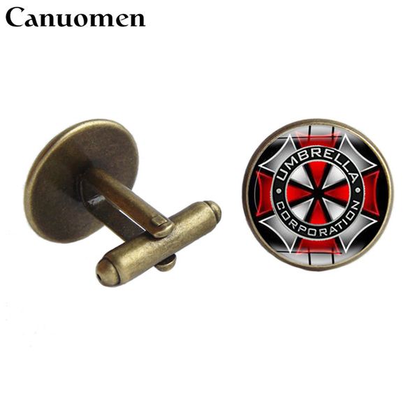 

canuomen umbrella corporation cufflinks men shirts cuff links glass cabochon antique bronze copper charm jewelry gift for him, Silver;golden