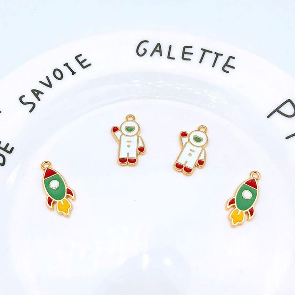 

10шт/уп космонавт ракета эмаль прелести металла золотые подвески серьги diy ювелирные изделия аксессуары, Bronze;silver