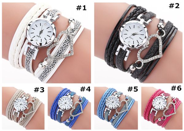 

fashion women love heart watch ladies crystal bracelet leather watches small dial quartz winding wrist watches pu leather watch gift, Blue