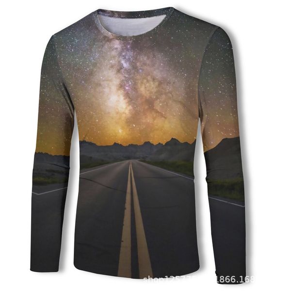 

mens designer autumn dress trend road scenery digital printing long sleeve t-shirt pkp, White;black