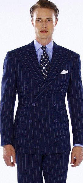 

strips groom tuxedos navy blue men wedding tuxedos double-breasted jacket blazer fashion men dinner/darty suit(jacket+pants+tie) 1168, Black;gray