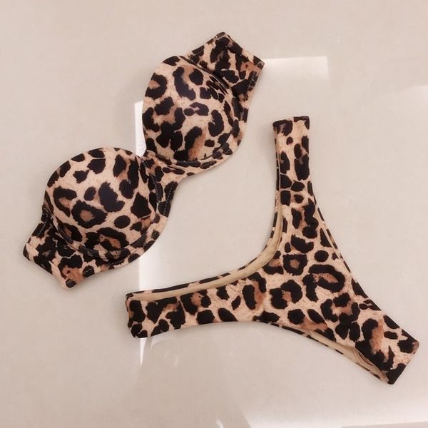 

2020 swimsuit bikini bikini leopard print hard bag bra women's split swimsuit, White;black
