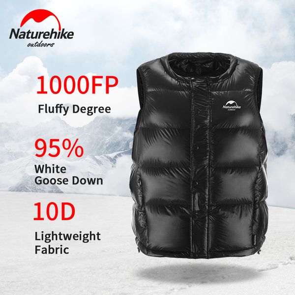 

naturehike 0.15kg down vest jacket men and women lightweight hiking vest 1000 fluffiness down outdoor windproof warm, Blue;black