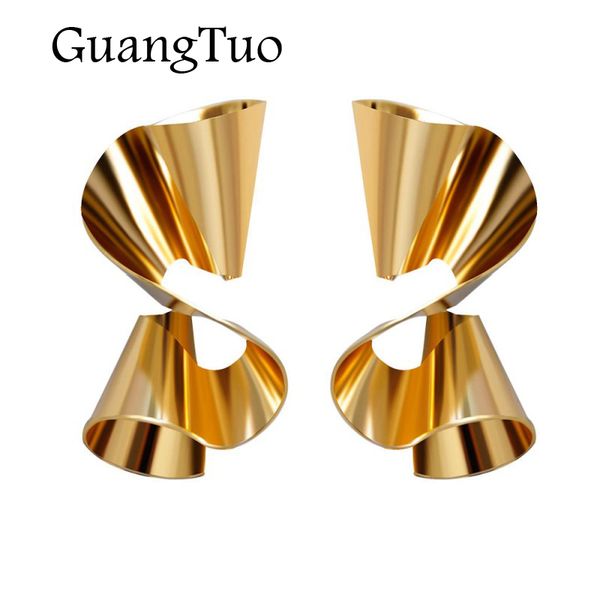 

ek2204 european exaggerated asymmetry irregular big spiral folded wave metal drop earring for women statement gold color earring, Golden;silver
