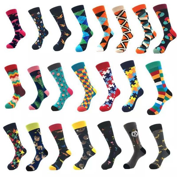 

оптовые моды напечатаны хлопчатобумажные носки для мужчин известного бренда британского стиля проверки спортивных носки мультфильма животные, Black