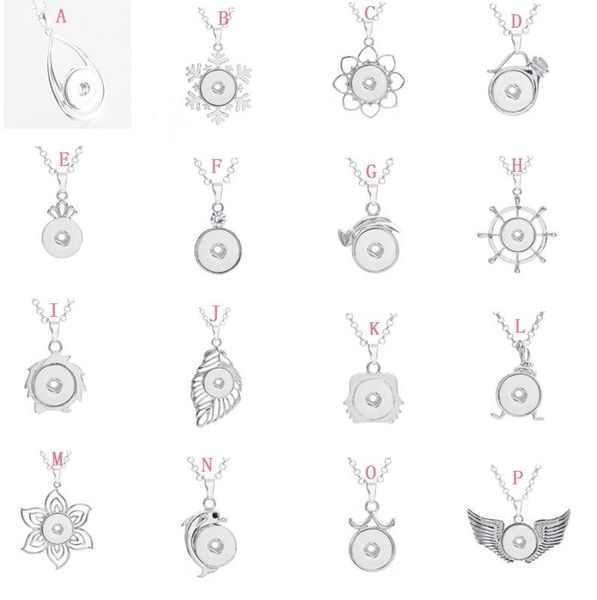 

noosa water drop pendant crown charm necklace 18mm chunks ginger snap button necklaces for women snap jewelry, Silver