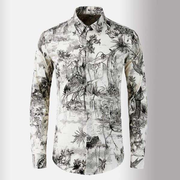 

minglu 100% cotton mens shirts luxury digital printing long sleeve casual mens dress shirts plus size 4xl slim fit male, White;black