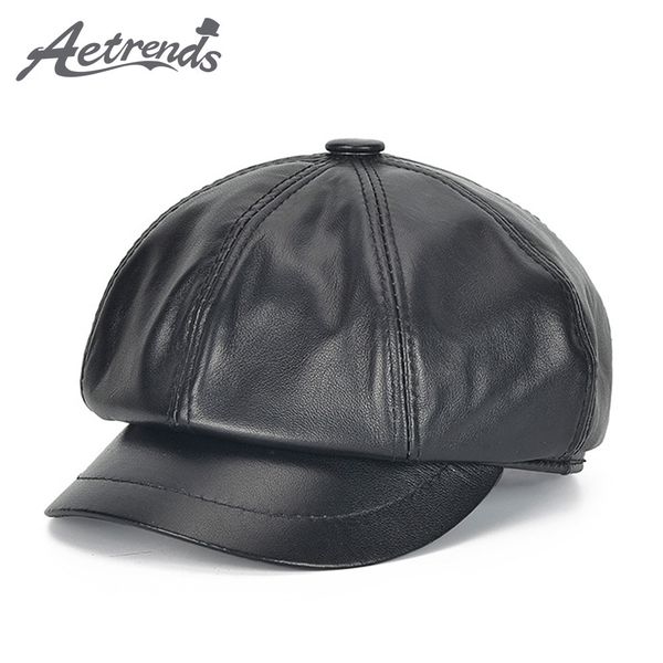 

aetrends] vintage sheepskin leather octagonal hats for men women flat hat berets z-10101, Blue;gray