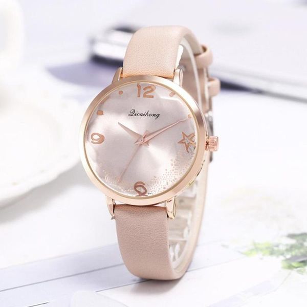 

small fresh star dial watch women's individual belt watch romantic tasteful ladies q4, Slivery;brown