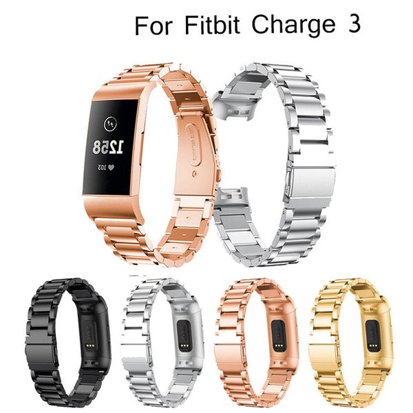 

metal watchband wrist strap for fitbit charge 3 band replace watch strap butterfly closure bracelet for fitbit charge 3