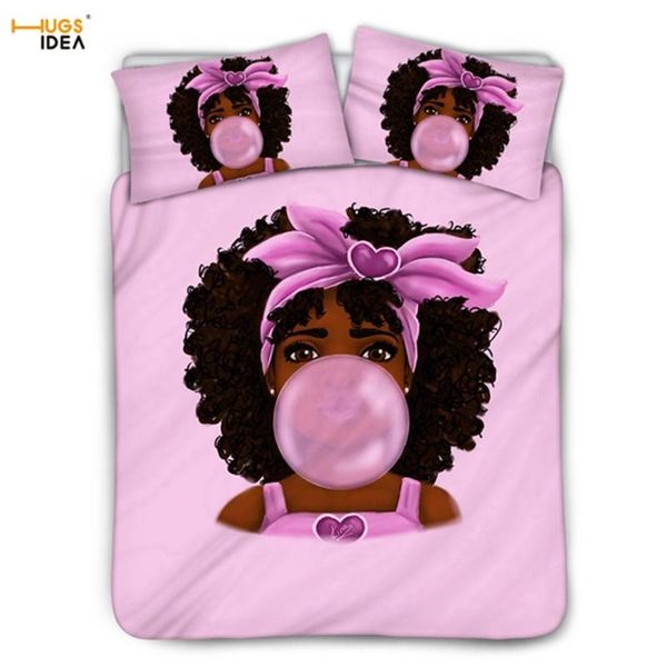

hugsidea 3шт / набор американский / африканский afro lady девушка печати кровать набор student женщины пододеяльник спальня декор лист