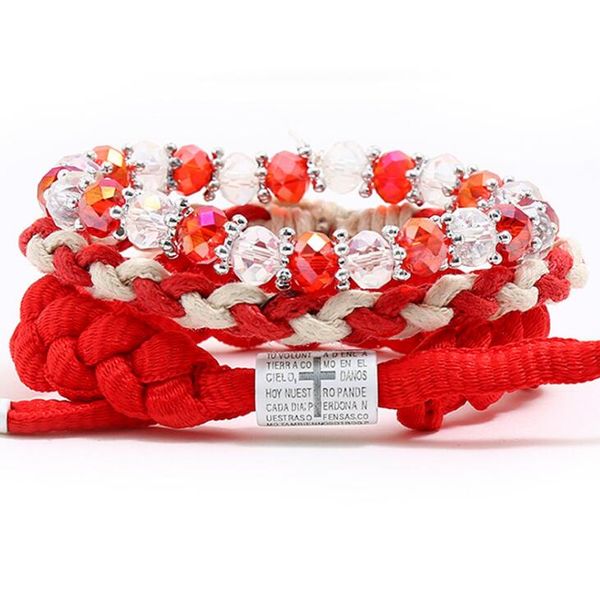 

2020 men's bracelet diy multiple cross red crystal braid wax rope beading combination suit bracelet 3styles/1set, Black