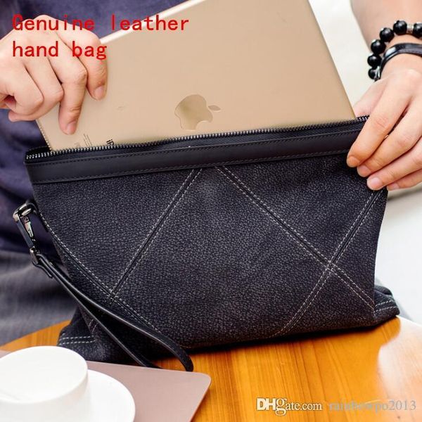 

factory wholesale men bag original ecological double-sided cowhide mens hand grip wear resistant grid leather casual hands wallet fashion le, Red;black