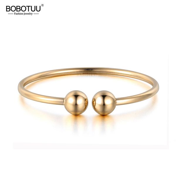 

bobotuu classic titanium steel open cuff bracelets & bangles luxury rose gold color wedding bangle jewelry for women bb18027, Black