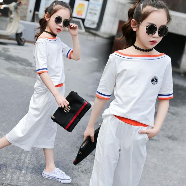 

детская одежда новой одежды из хлопка с короткими рукавами спорта летних детских костюма 4-14 младенца одежда для девочек, White