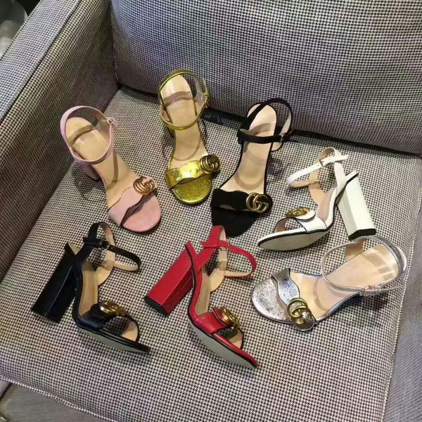 

New arrival 2019 real leather chunky andal women de igner wedding hoe ummer hoe letter andal pump high quality