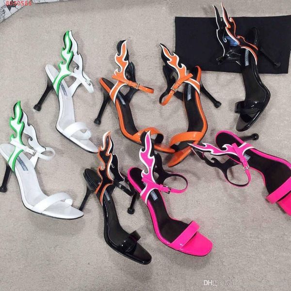 

fashion high heels women shoes flame wing decoration a word black and white latest design for rivets women sandals with dust bag
