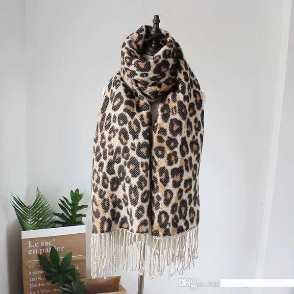 

fashion accessories western autumn and winter leopard print imitation cashmere jacquard lady tassel thickened shawl long scarf dual use, Blue;gray
