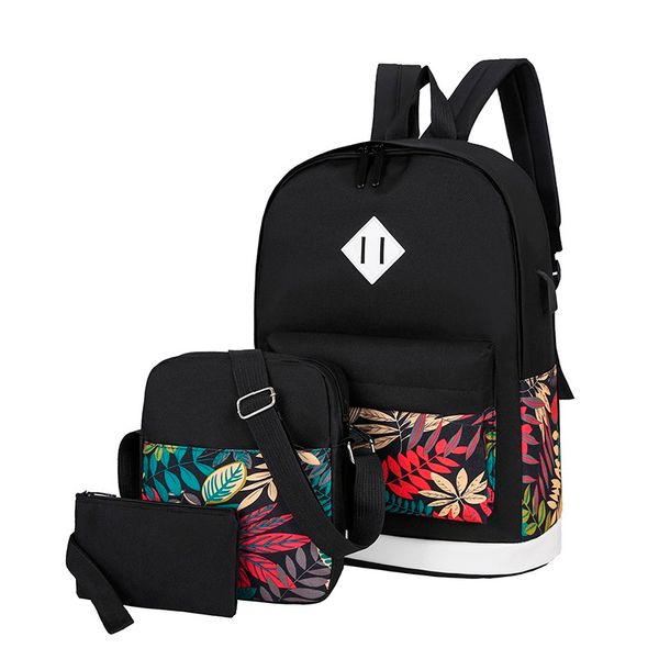 

3pcs set women backpack plus shoudler bag and wallet bag printed for girls and women outdoor sports bag