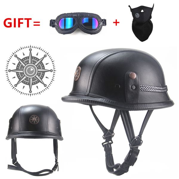 

black open face half leather helmet moto motorcycle helmet vintage motorcycle motorbike