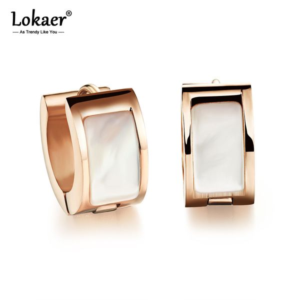 

lokaer trendy hoop earrings classic rose gold color 316l stainless steel with shell surface earrings women girls jewelry e17086, Golden;silver