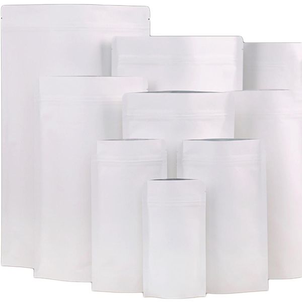 9 x 14 cm weißer Stand-up-Kraftpapier-Aluminiumfolien-Reißverschluss-L-Verpackungsbeutel für Snacks Mylar-Folien-Reißverschluss-Verpackungsbeutel zur Aufbewahrung von Trockenlebensmitteln